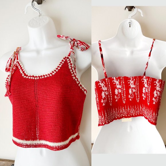 Raga Red Crocheted Halter Anthropologie M  NWT - Picture 1 of 9